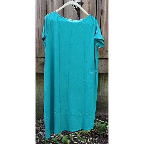 New w/Tags - Eileen Fisher - Asymmetric Hem Dress in Viscose Jersey, Turquoise S - Picture 2 of 12